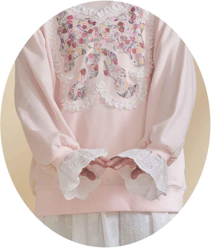Dream Garden-tulip ribbon lace sweat - 2