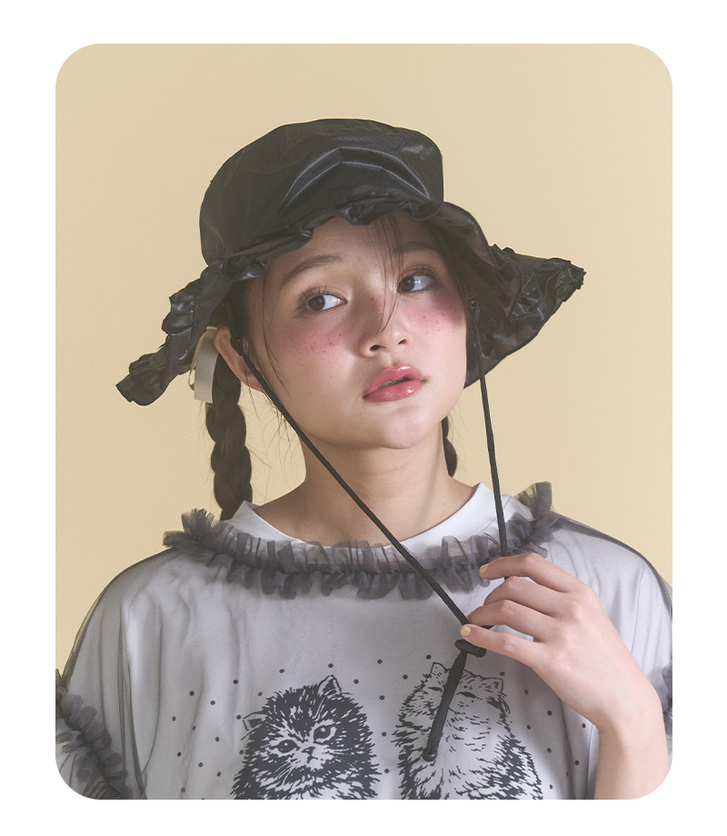 frill nylon hat - 0