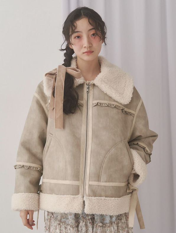 クリームボアムートンブルゾン - 0