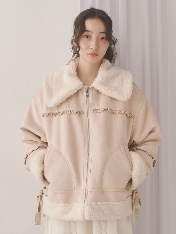 クリームボアムートンブルゾン - 2