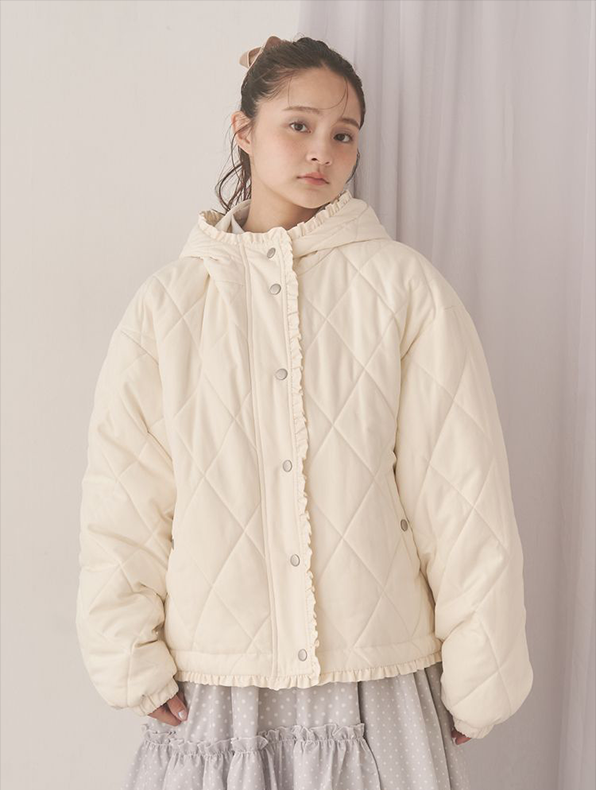 フリルキルティングフードジャケット - 0