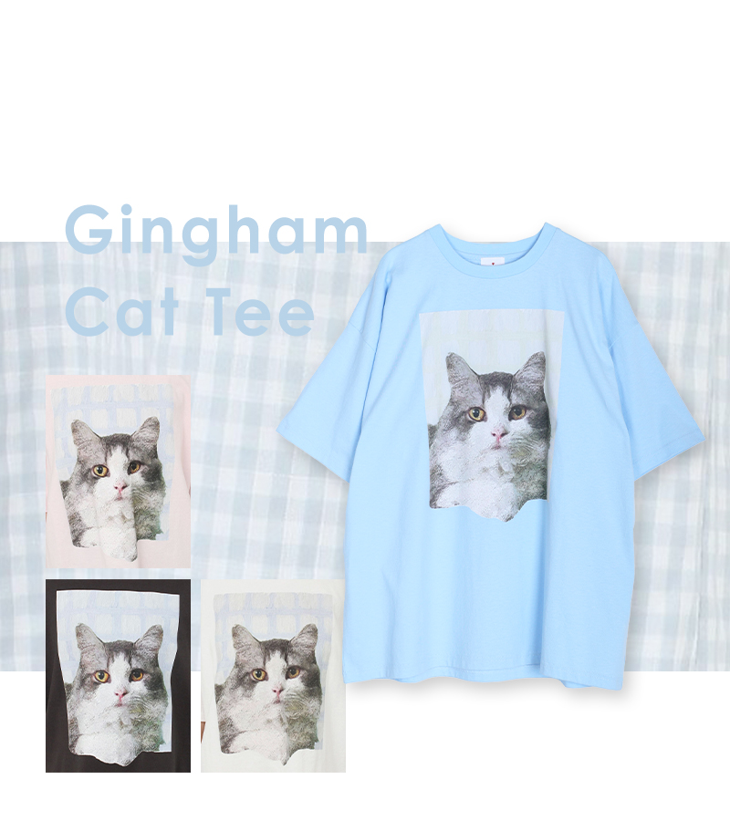 メリージェニー merry jenny ギンガムcat tee （ブルー