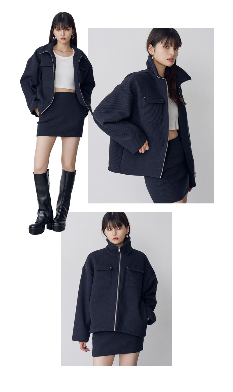 ZIPブルゾン×ミニスカートSET 着画